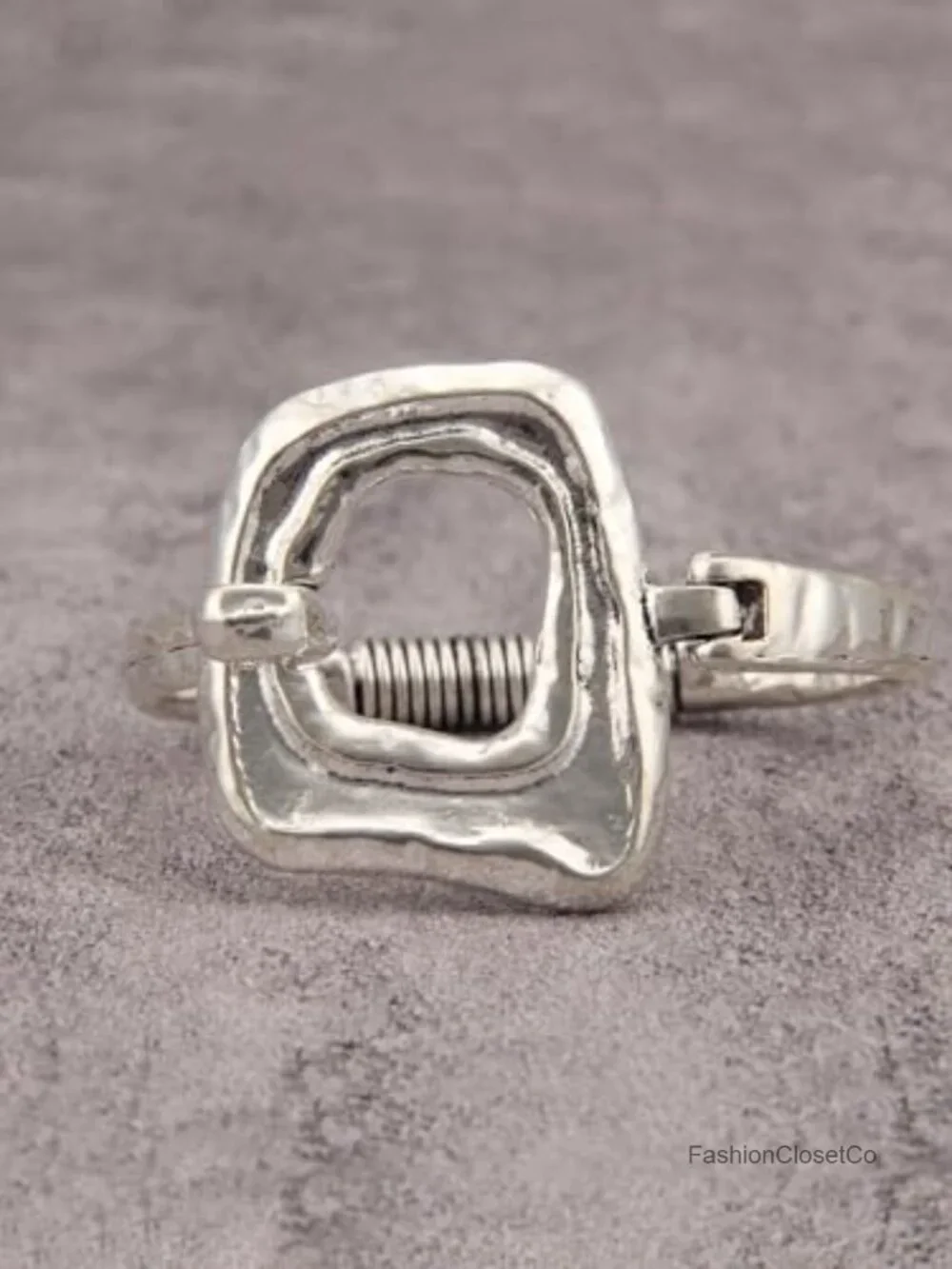 Vintage Chunky Hammered Bangle Bracelet Spring Tension Hook Cuff